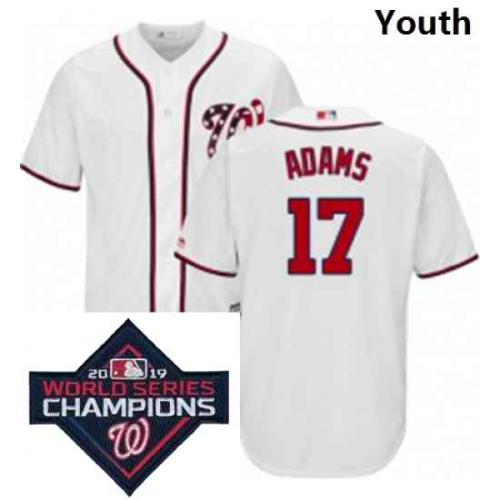 Youth Majestic Washington Nationals 17 Matt Adams White Home Cool Base MLB Stitched 2019 World Series Champions Patch Jersey